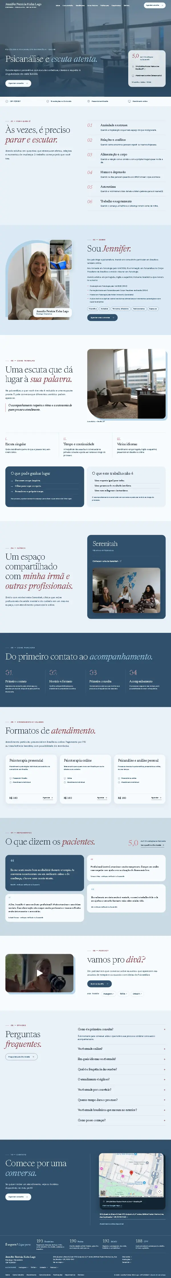 Página inteira do site da psicóloga Jennifer Lago