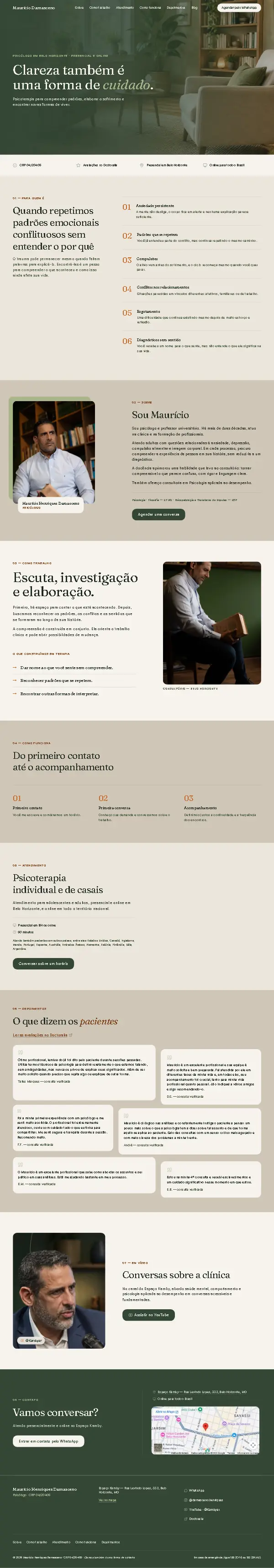Página inteira do site do psicólogo Maurício Damasceno
